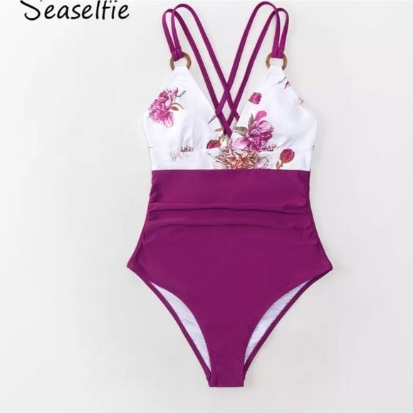 Just arrived beautiful unique monokini with leopard ring one-piece v-neck purple - Picture 4 of 13